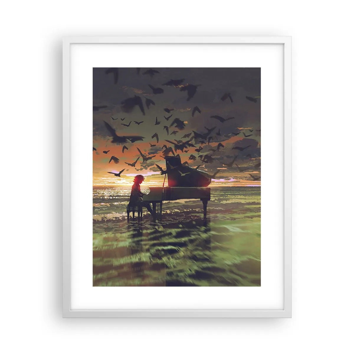 Plakat i hvid ramme - Koncert for klaver og bølger - 40x50 cm