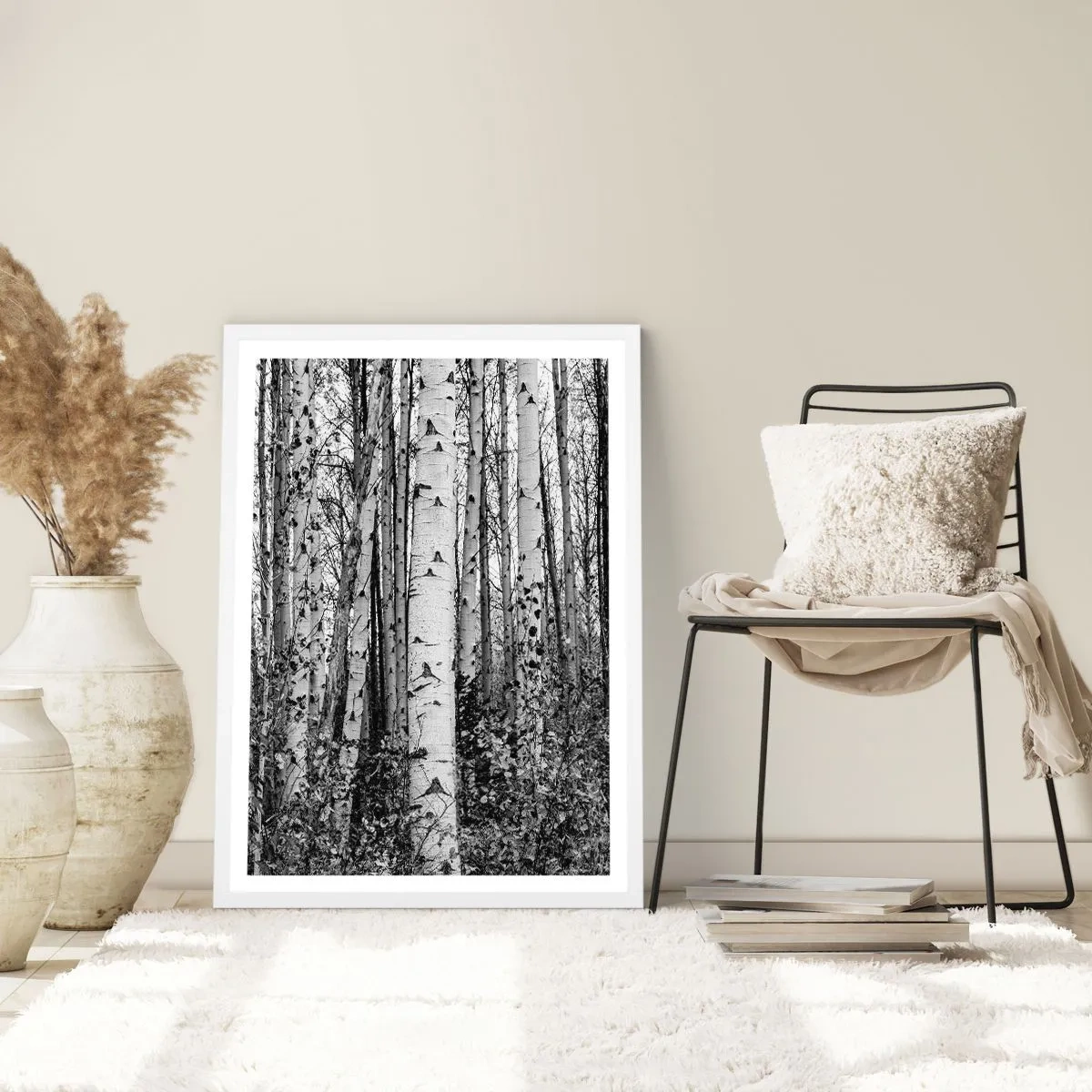 Plakat i hvid ramme - Kolonnade af birk - 30x40 cm