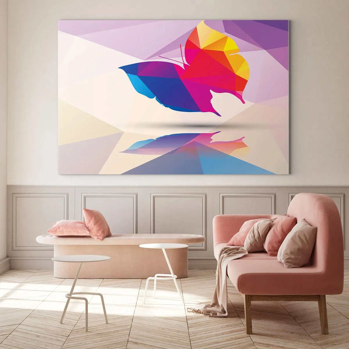 Billede på glas - Sommerfugl regnbue - 100x70 cm