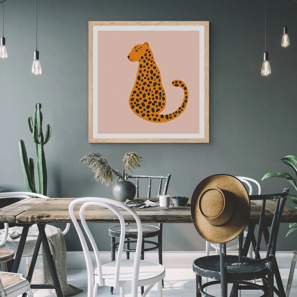 Plakat i ramme af lyst egetræ - Leopardprint er et moderigtigt mønster - 60x60 cm