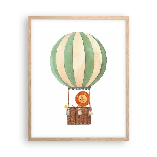 Plakat i ramme af lyst egetræ - Leons rejser - 40x50 cm