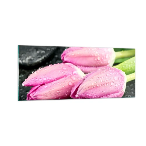 Billede på glas - Lilla tre på sort sten - 100x40 cm