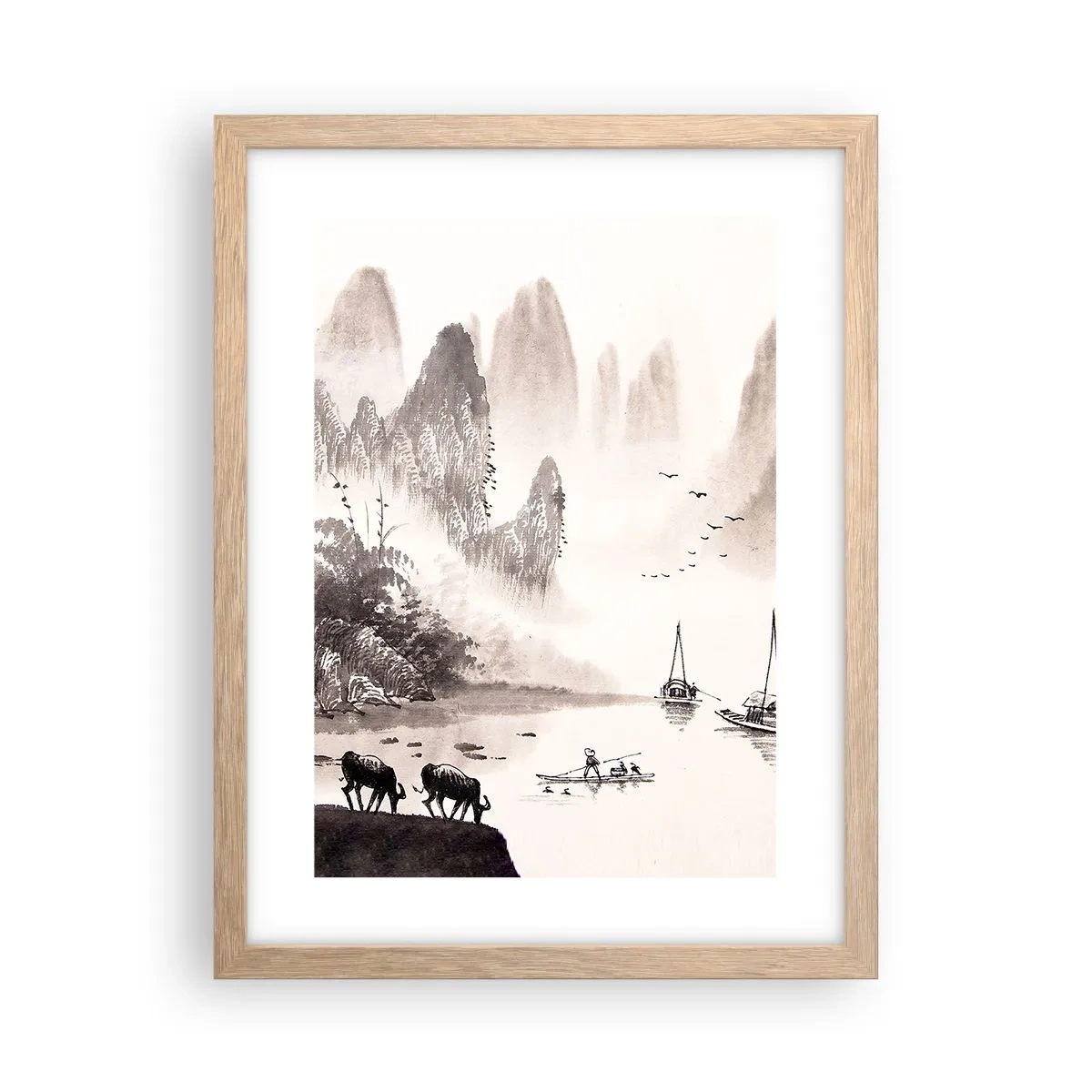 Plakat i ramme af lyst egetræ - Østens eksotiske hverdag - 30x40 cm