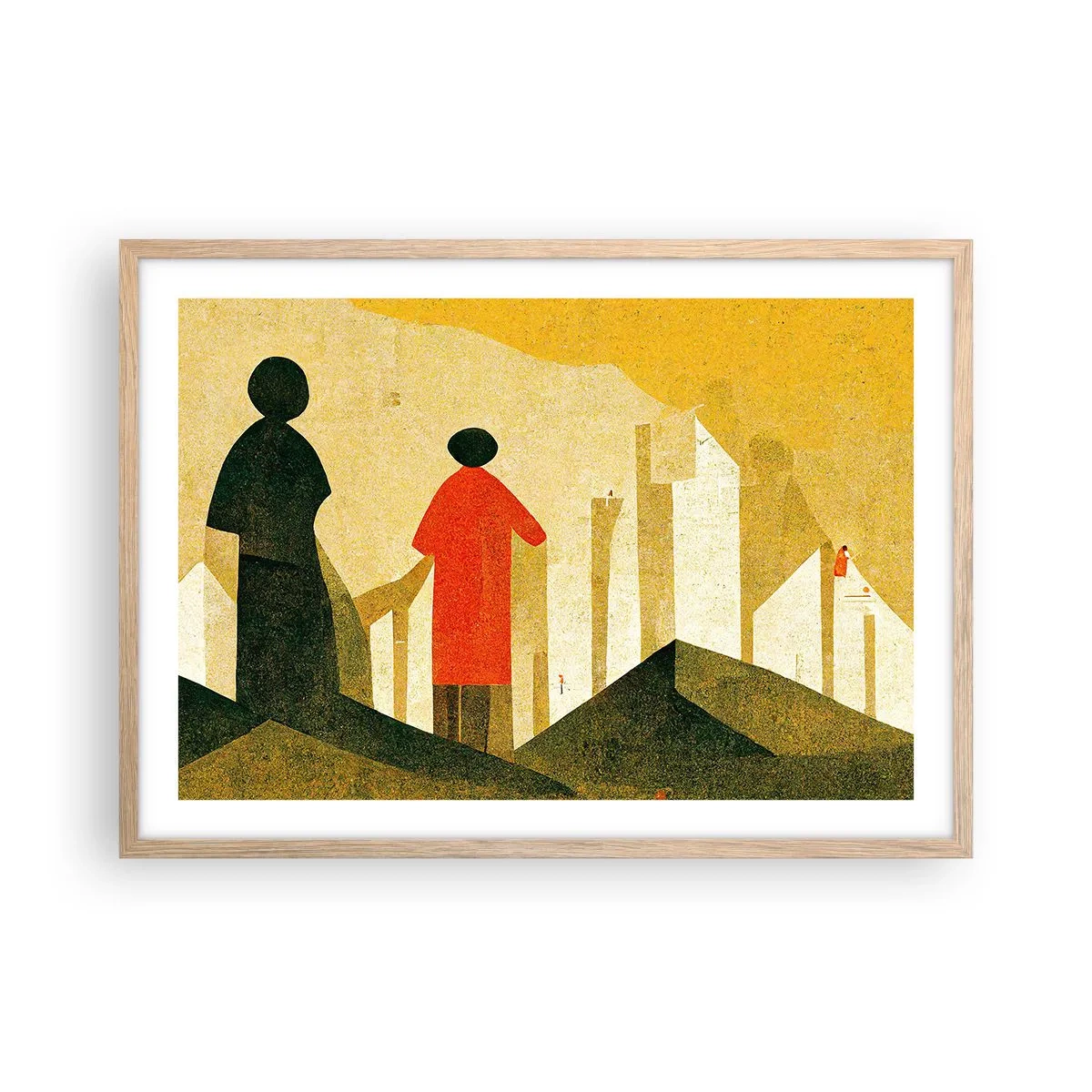Plakat i ramme af lyst egetræ - Stadig langt væk - 70x50 cm