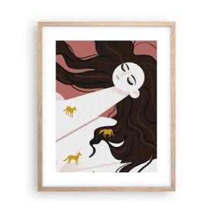 Plakat i ramme af lyst egetræ - Drøm om en gylden hest - 40x50 cm