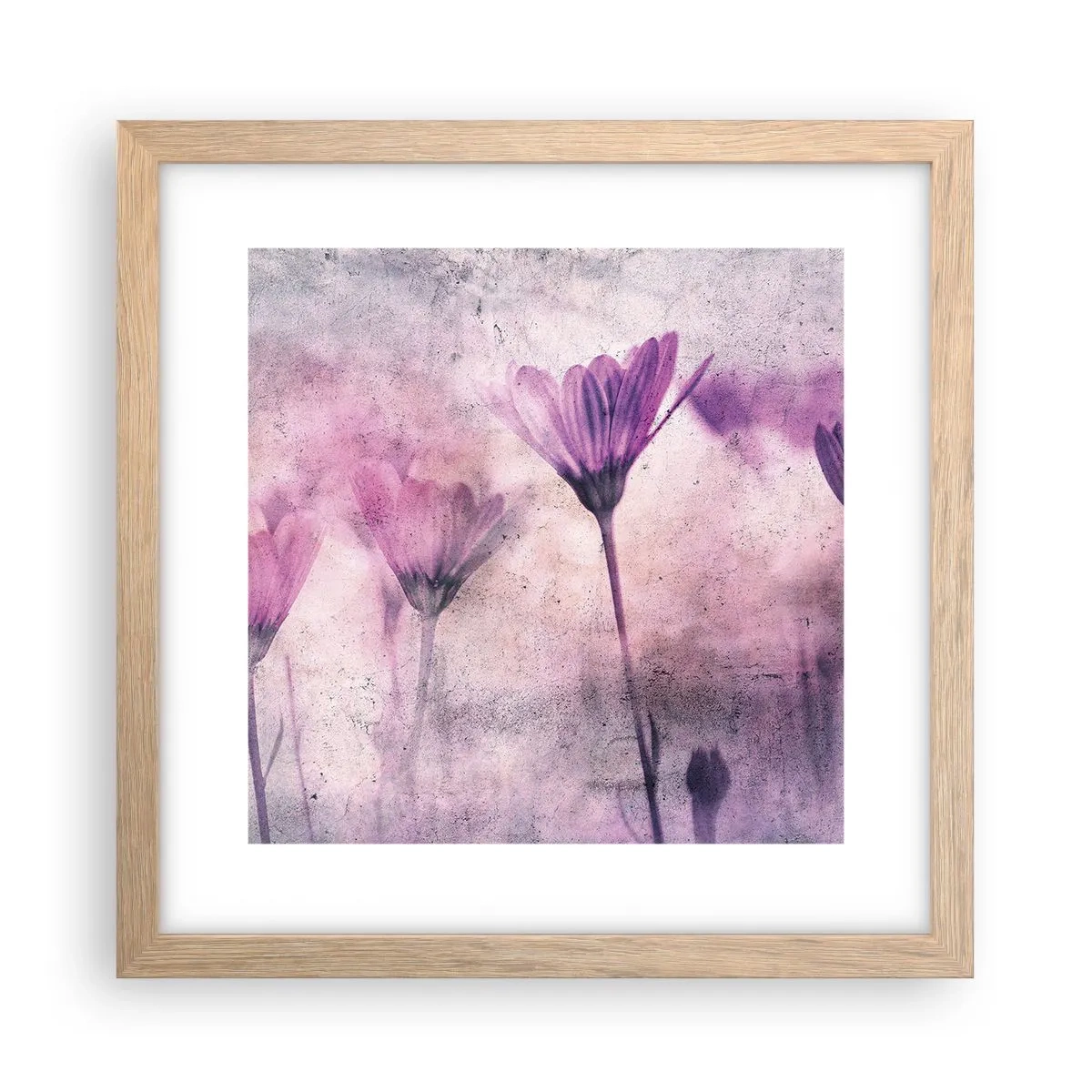 Plakat i ramme af lyst egetræ - En drøm af blomster - 30x30 cm