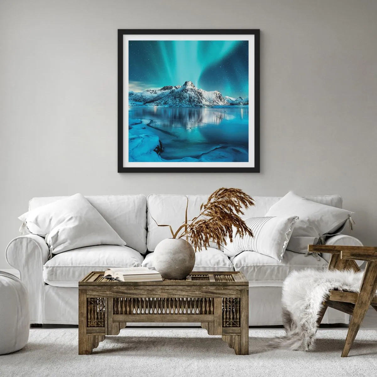 Plakat i sort ramme - Nat med lys - 30x30 cm