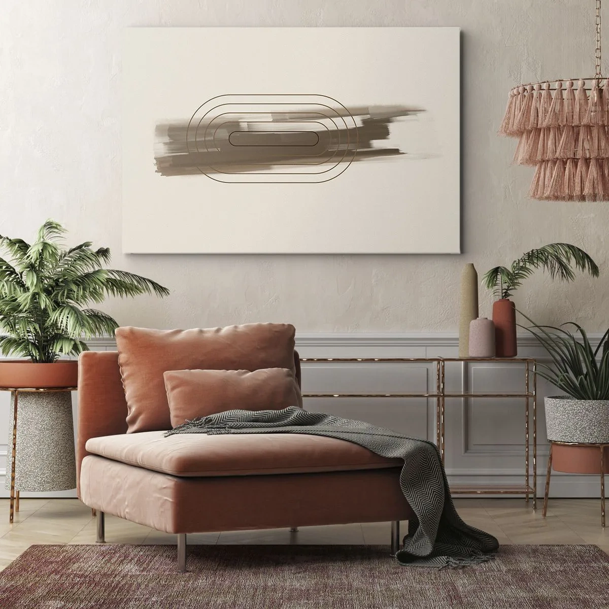 Lærredstryk - Billede på lærred - En minimalistisk komposition i beige og grå nuancer med et geometrisk mønster - 70x50cm - Et pust af gråvejr - Moderne vægdekoration til stue og soveværelse ARTTOR