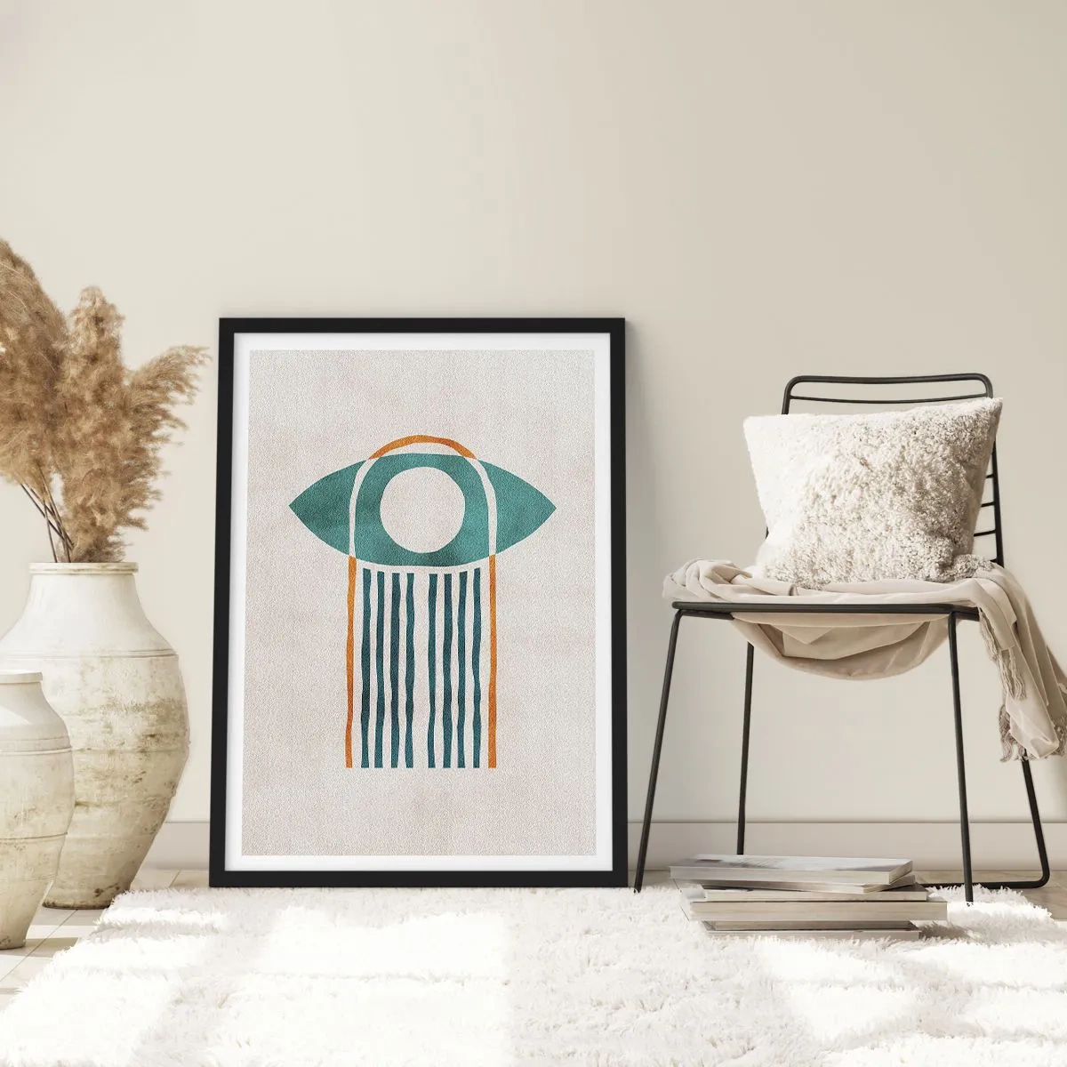 Plakat i sort ramme - Minimalistisk boho øjesymbol - 50x70cm - Tegn og ritualer - Moderne vægdekoration til stue og soveværelse ARTTOR