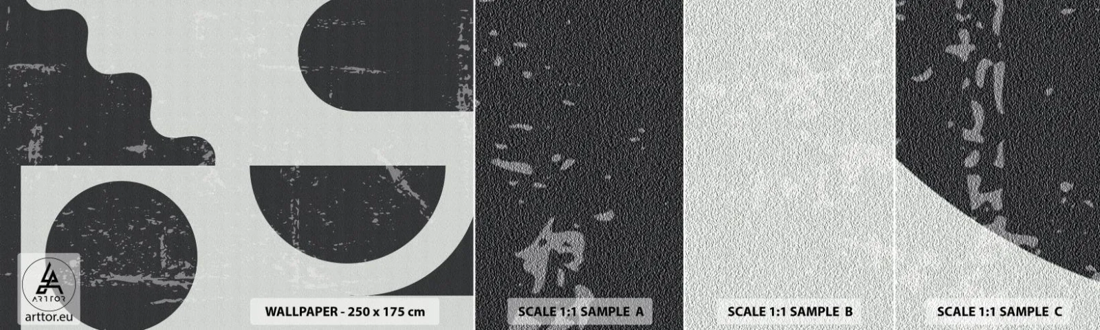 Prøve Fototapet Selvklæbende Deluxe Sticker - Komposition over og under - Abstraktion, Sort og hvid, Ældret - 100x30 cm