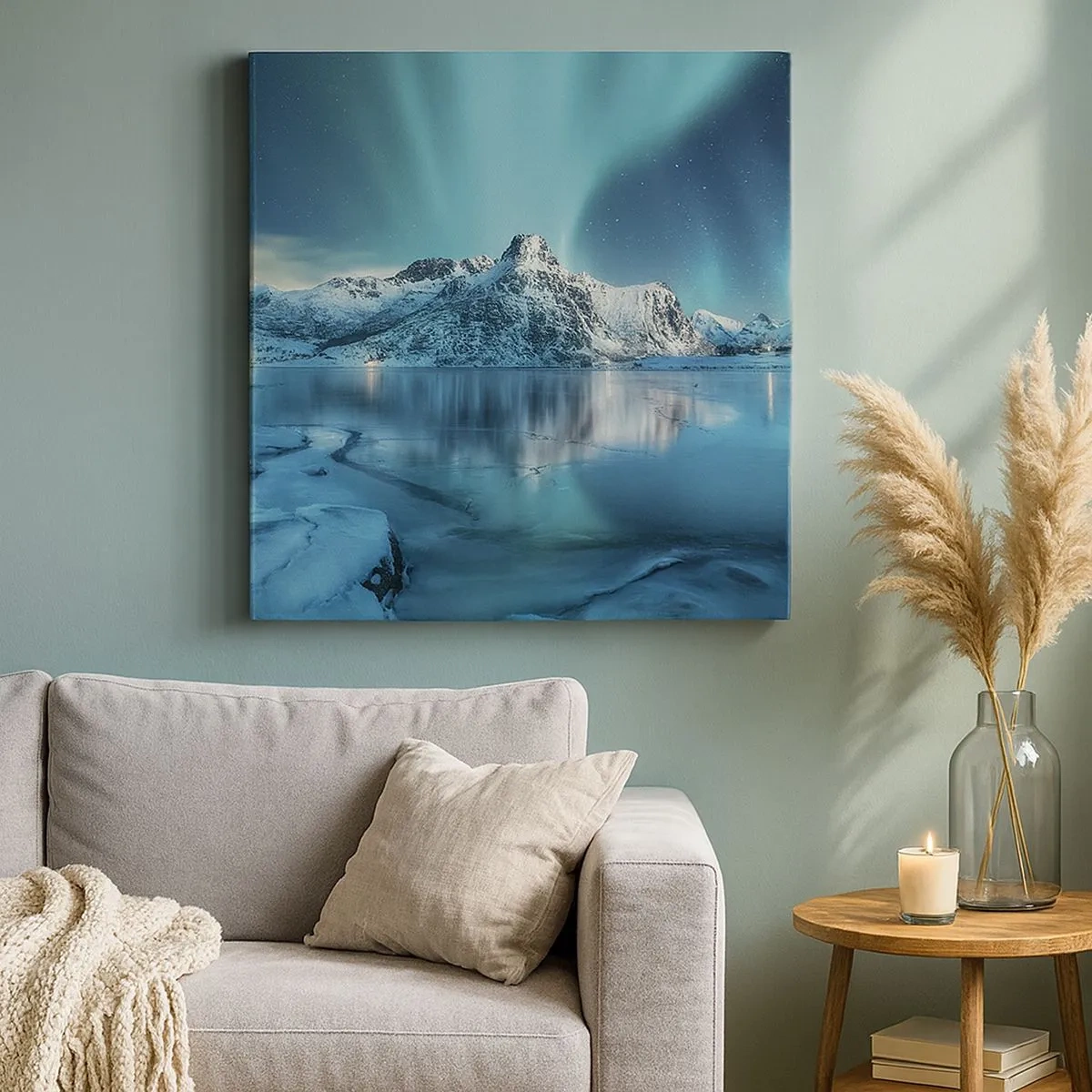 Lærredstryk - Billede på lærred - Nat med lys - 30x30 cm