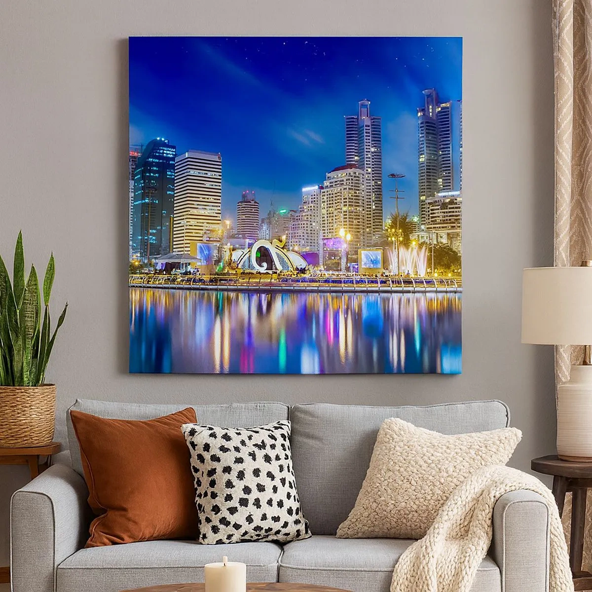 Lærredstryk - Billede på lærred - Regnbuenat i metropolen - 30x30 cm