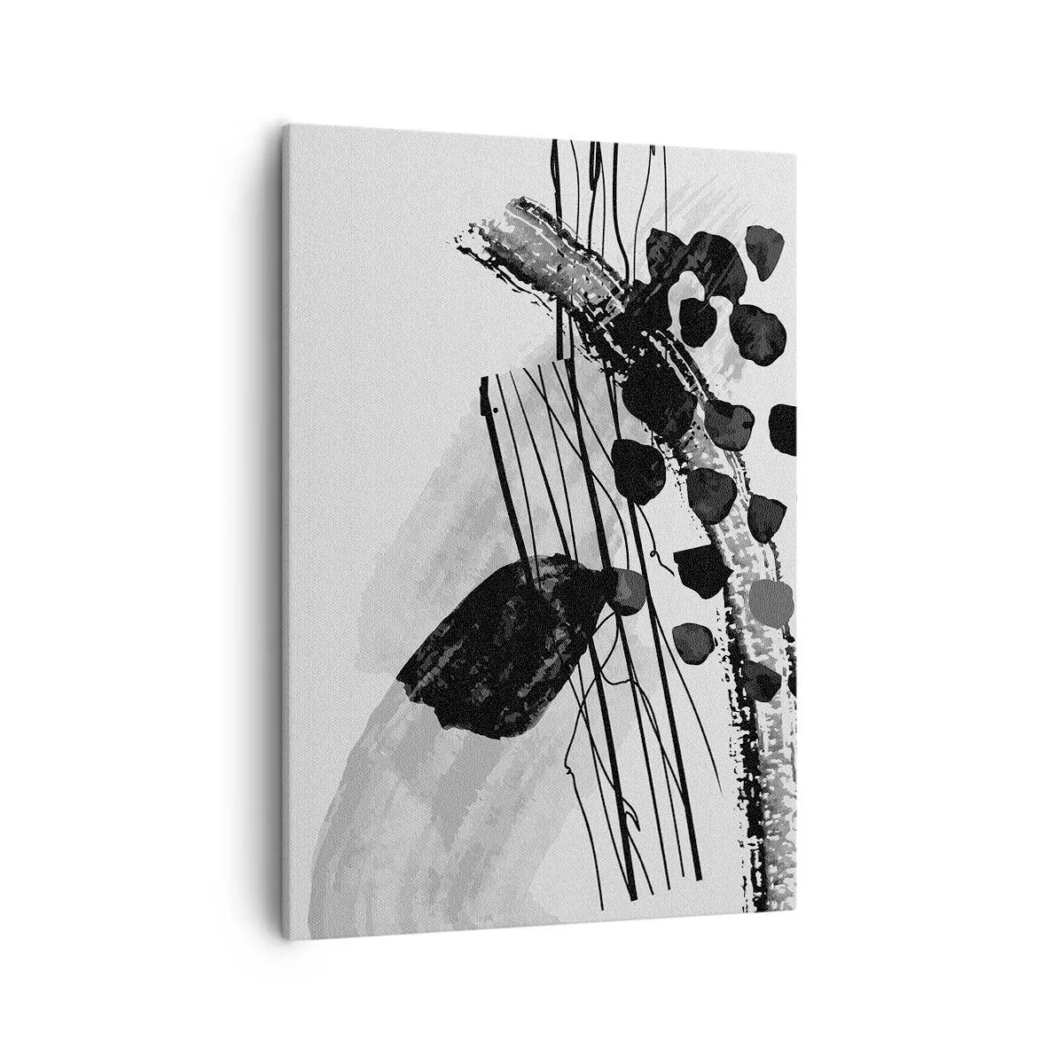 Lærredstryk - Billede på lærred - Sort og hvid organisk abstraktion - 50x70 cm