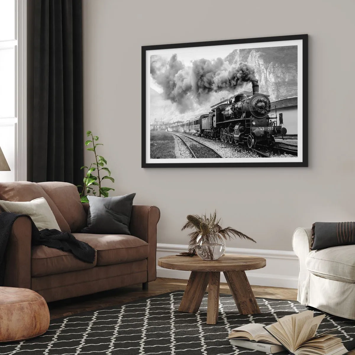 Plakat i sort ramme - Står på stationen... - 70x50 cm