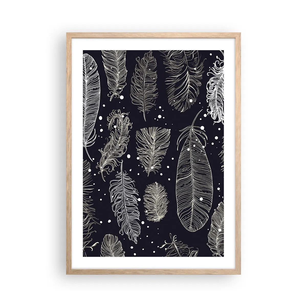 Plakat i ramme af lyst egetræ - Fjerede blonder - 50x70 cm