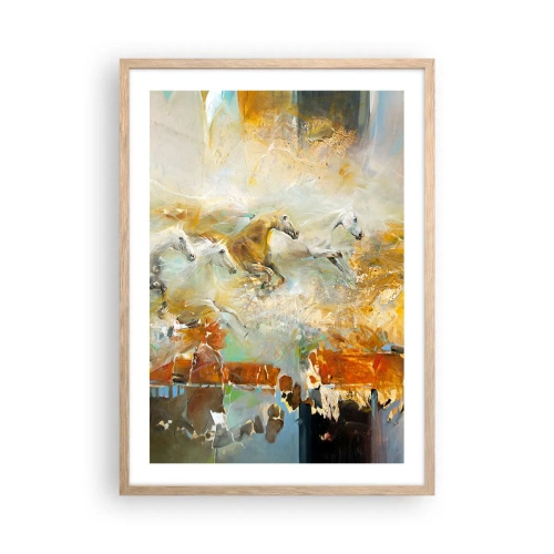 Plakat i ramme af lyst egetræ - Galopperer gennem lyset - 50x70 cm