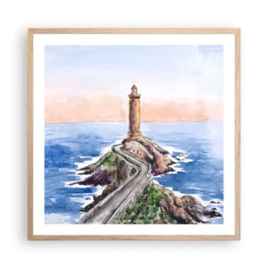 Plakat i ramme af lyst egetræ - Med front mod havet - 60x60 cm