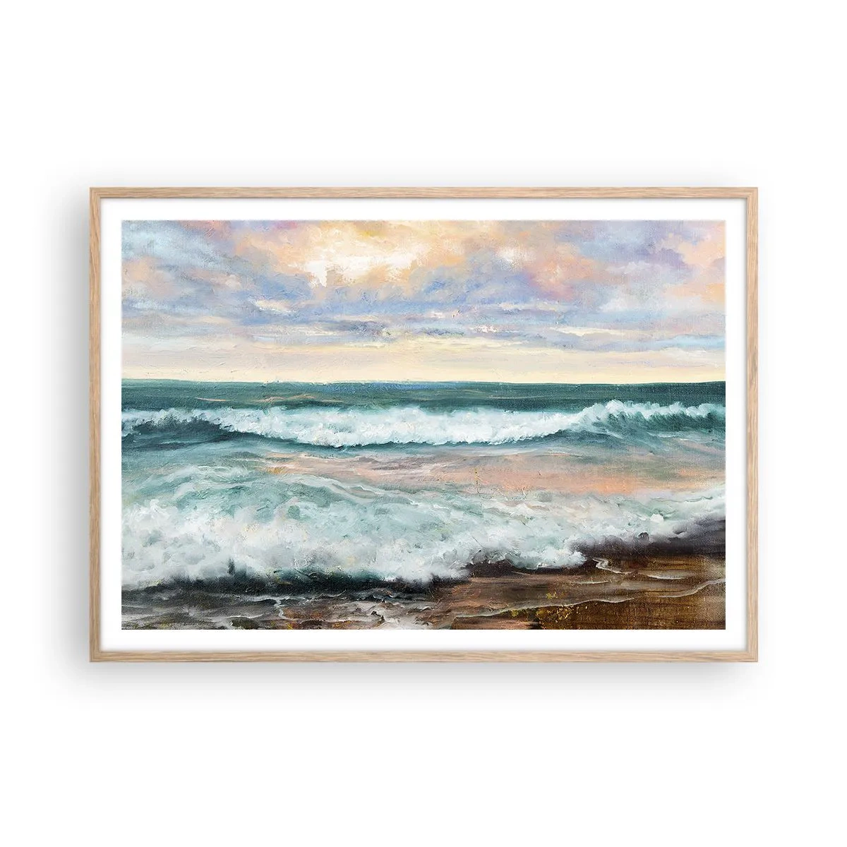 Plakat i ramme af lyst egetræ - Her vil du glatte din sjæl - 100x70 cm