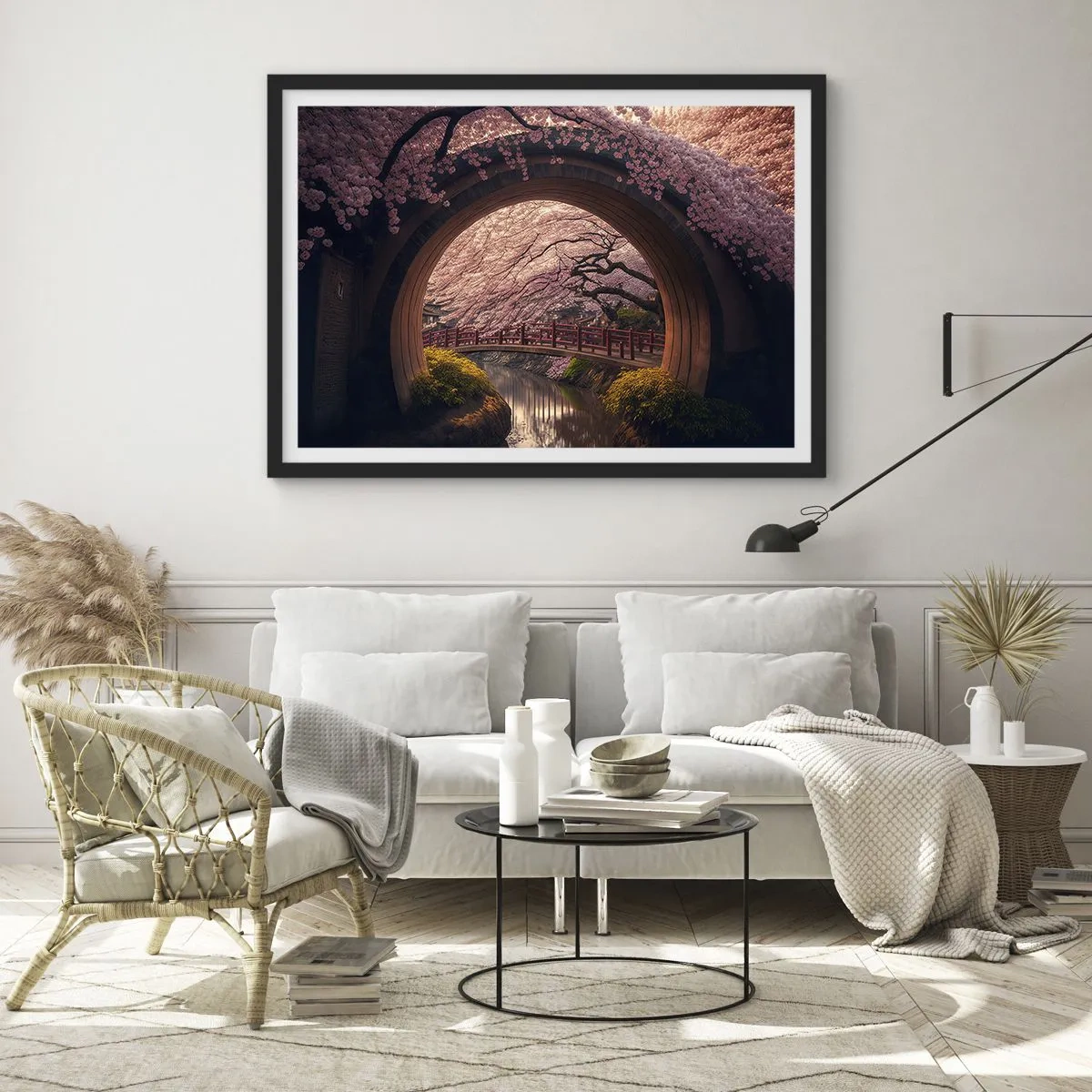 Plakat i sort ramme - Japansk forår - 100x70 cm