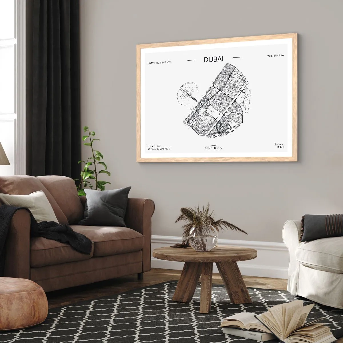 Plakat i ramme af lyst egetræ - Dubais anatomi - 40x30 cm