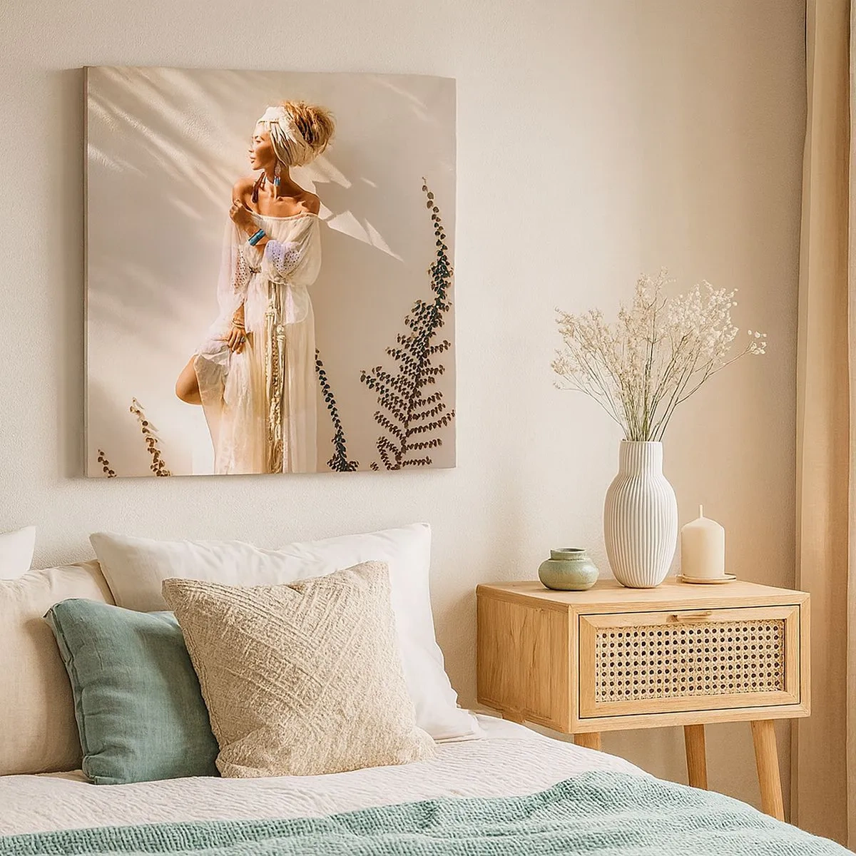 Lærredstryk - Billede på lærred - Solen og pigen - 30x30 cm