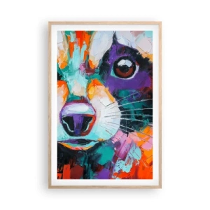 Plakat i ramme af lyst egetræ - Kun gode følelser - 61x91 cm