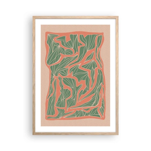 Plakat i ramme af lyst egetræ - En kamp mellem koral og grøn - 50x70 cm