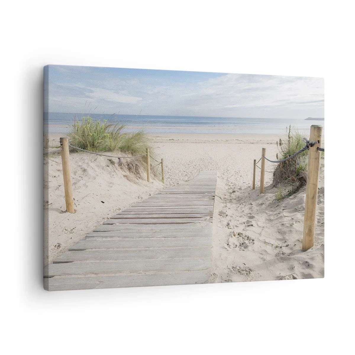 Lærredstryk - Billede på lærred - En plankesti, der fører til en sandstrand - 70x50cm - Ud over horisonten - Moderne vægdekoration til stue og soveværelse ARTTOR