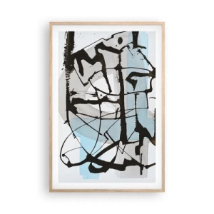 Plakat i ramme af lyst egetræ - Ikke desto mindre blå - 61x91 cm