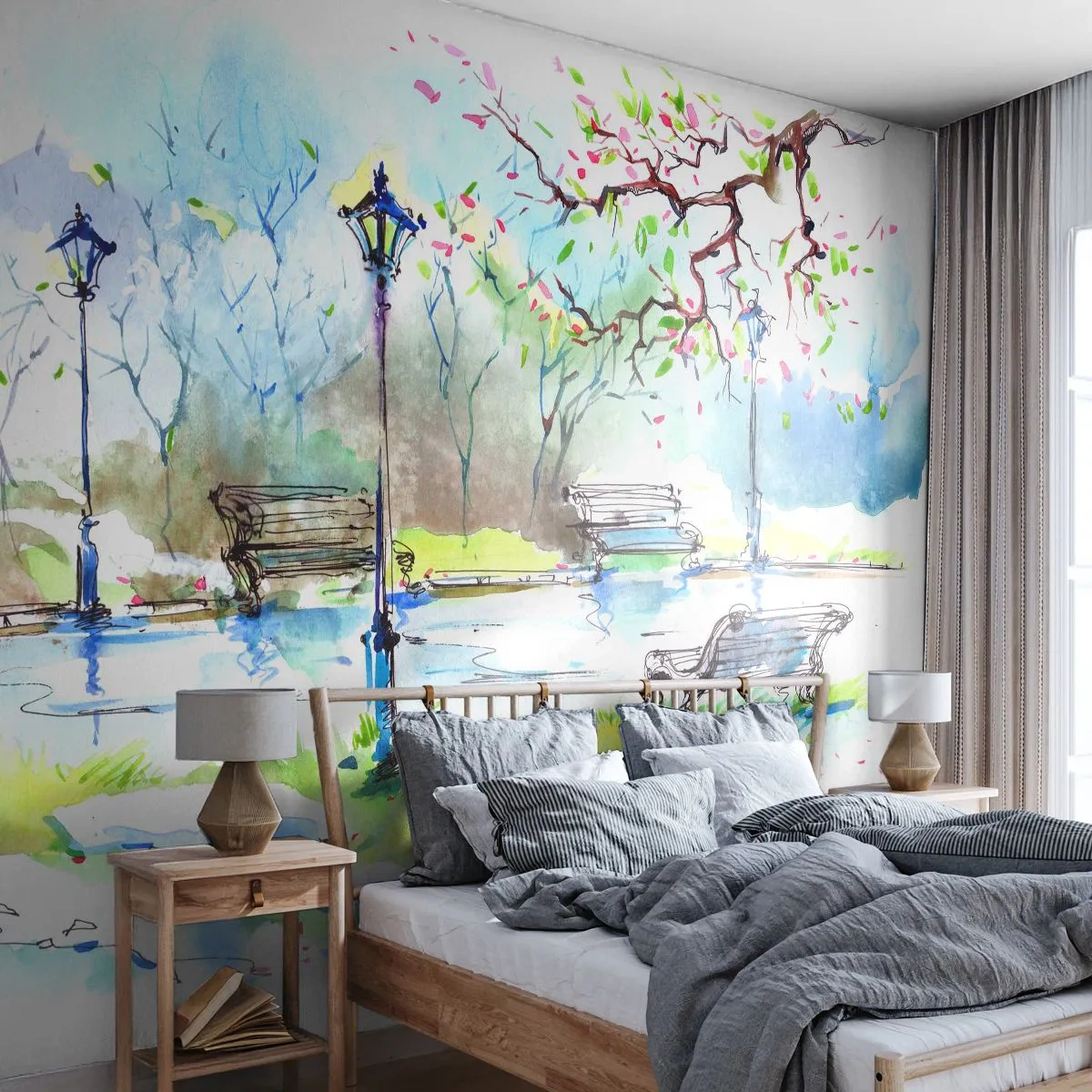 Fototapet Premium Canvas - Den magiske stilhed i parken - Landskab, Parkere, Park Alley - 250x175 cm