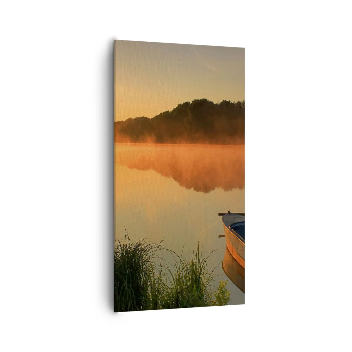 Lærredstryk - Billede på lærred - Solopgang over vand som en spejlplade - 65x120 cm