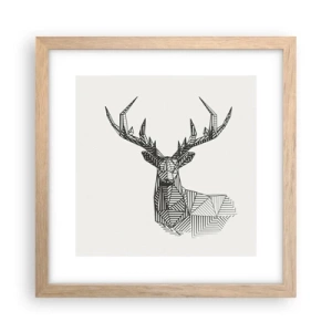 Plakat i ramme af lyst egetræ - Hjorte i kubistisk stil - 30x30 cm