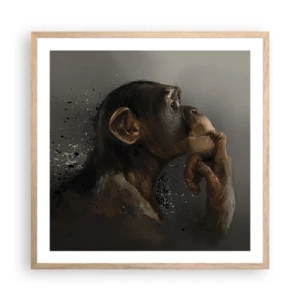 Plakat i ramme af lyst egetræ - Helt sikkert en tænker - 60x60 cm