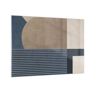 Billede på glas - En minimalistisk form med en cirkel og linjer i beige - 70x50cm - En komposition af enkelhed og rundhed - Moderne vægdekoration til stue og soveværelse ARTTOR