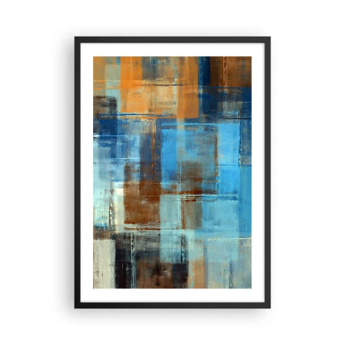 Plakat i sort ramme - Abstrakte geometriske mønstre i blå nuancer - 50x70cm - Gennem det blå slør - Moderne vægdekoration til stue og soveværelse ARTTOR