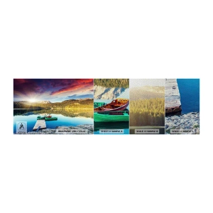 Prøve Fototapet Premium Sand - Over vand så glat som et spejl - Landskab, Bjerge, Skov - 100x30 cm