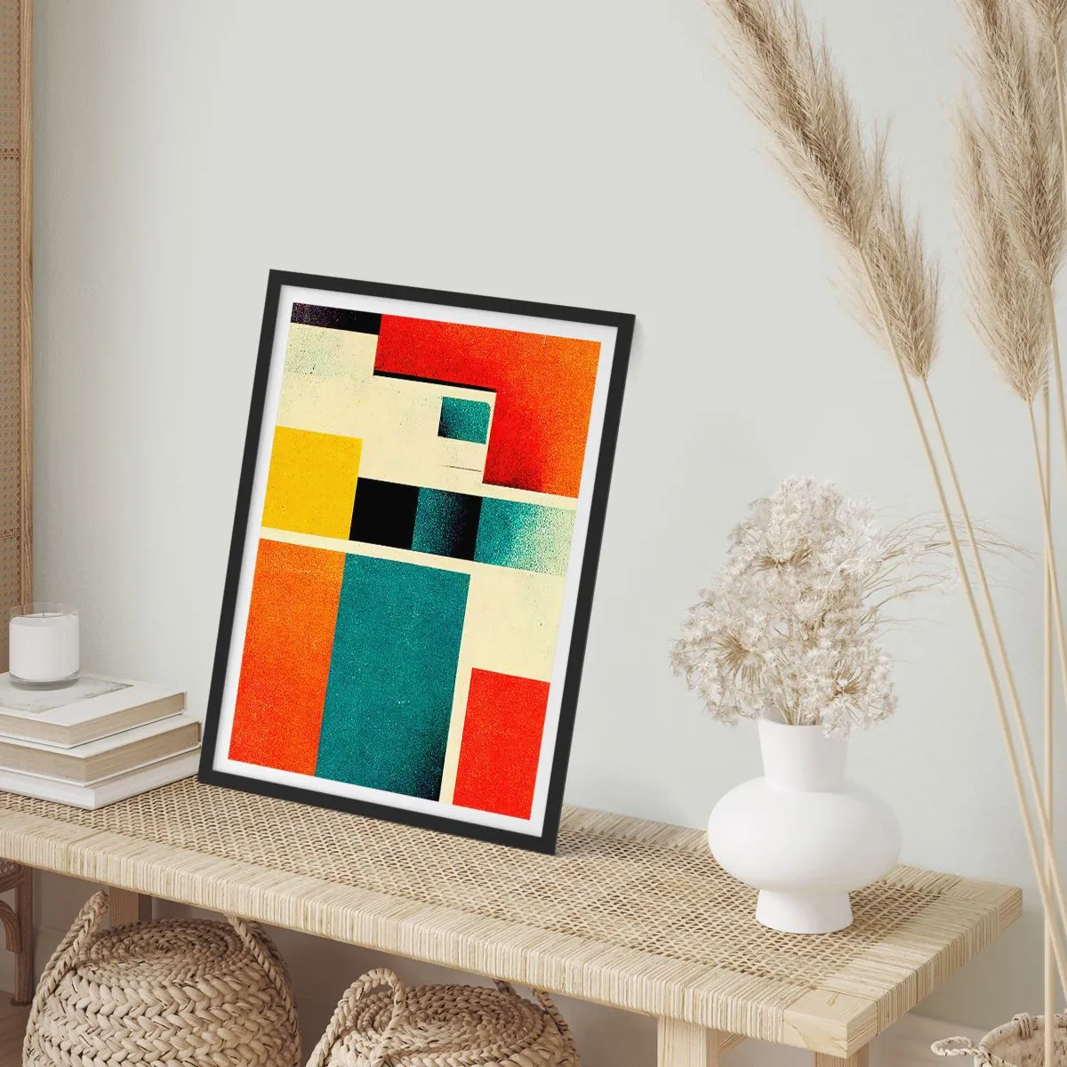 Plakat i sort ramme - Geometrisk abstraktion i modernistisk stil - 50x70cm - Geometrisk abstraktion - god energi - Moderne vægdekoration til stue og soveværelse ARTTOR