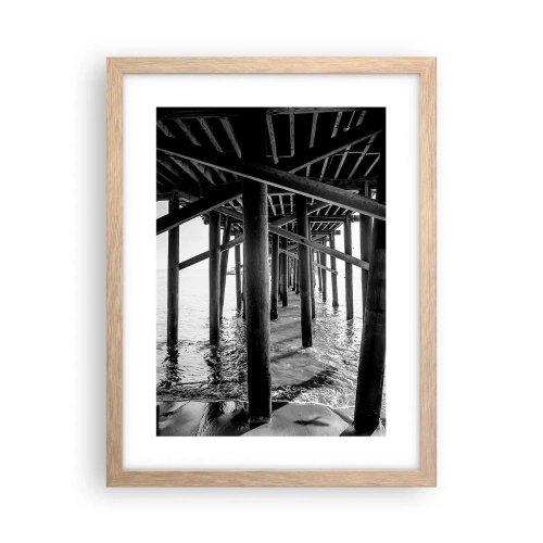 Plakat i ramme af lyst egetræ - Strandskjul - 30x40 cm