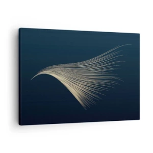 Lærredstryk - Billede på lærred - En fin fjerlignende linje på en marineblå baggrund - 70x50cm - Som en engels hår - Moderne vægdekoration til stue og soveværelse ARTTOR