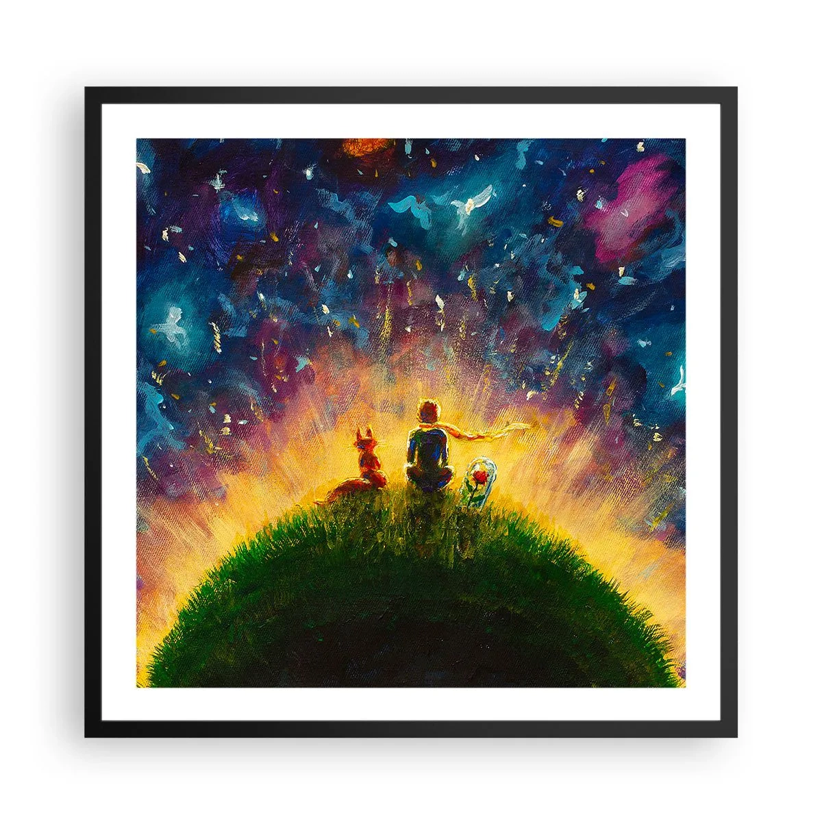 Plakat i sort ramme - Kærlighed og venskab - hele verden - 60x60 cm