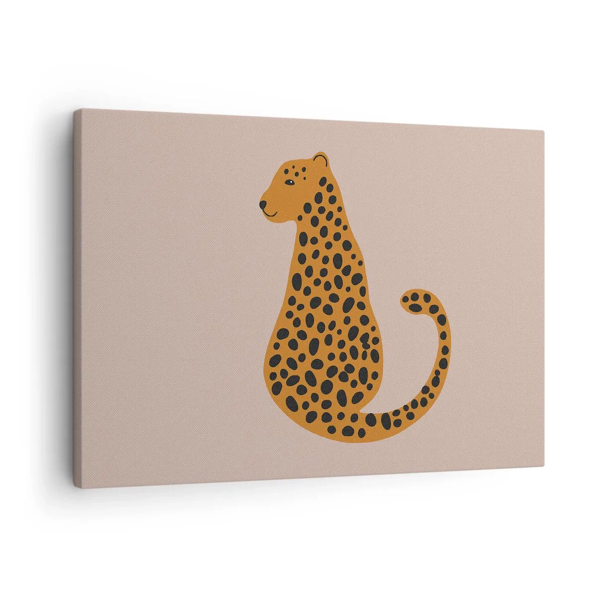 Lærredstryk - Billede på lærred - En minimalistisk tegning af en panter på en beige baggrund - 70x50cm - Leopardprint er et moderigtigt mønster - Moderne vægdekoration til stue og soveværelse ARTTOR