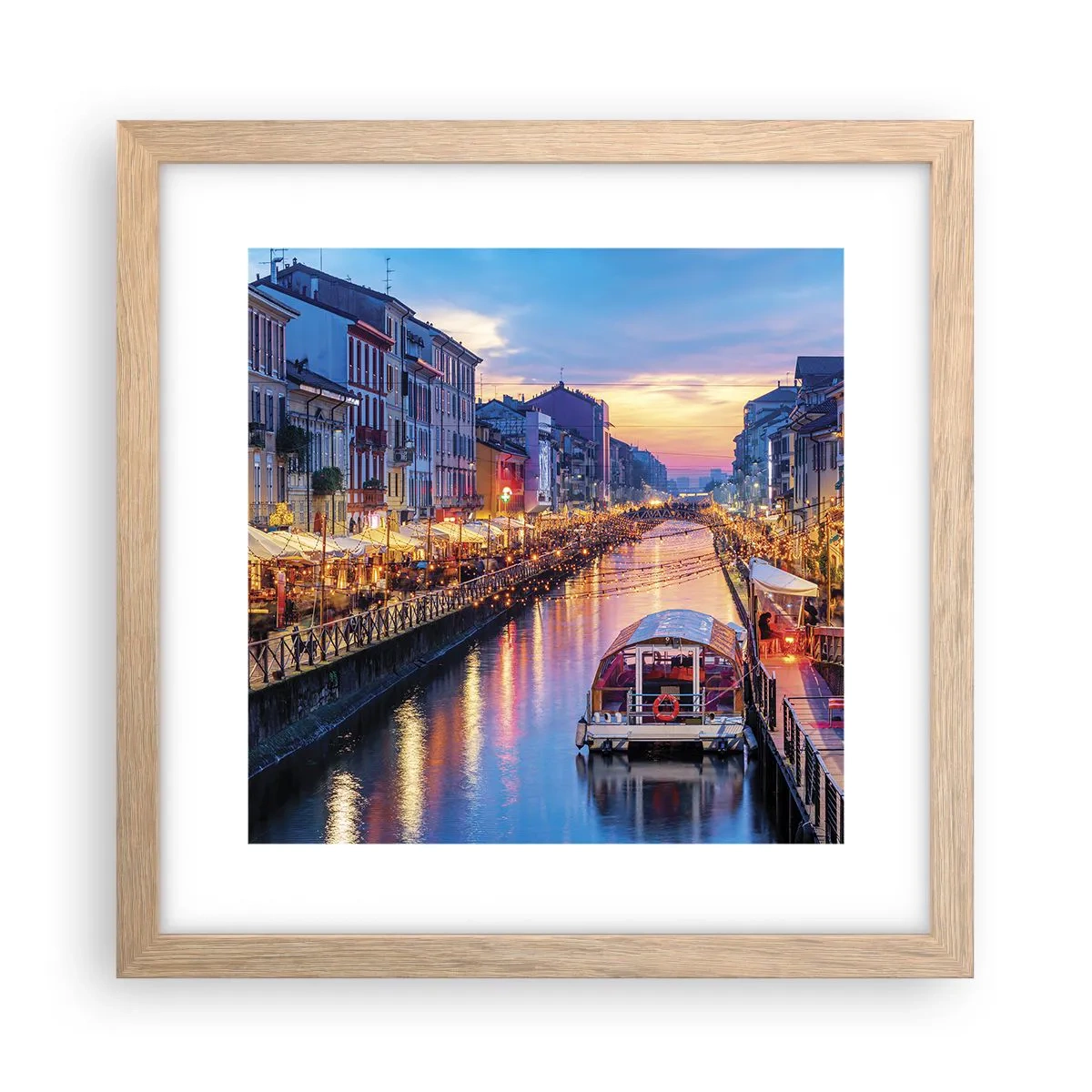 Plakat i ramme af lyst egetræ - En aften med lys og sjov - 30x30 cm