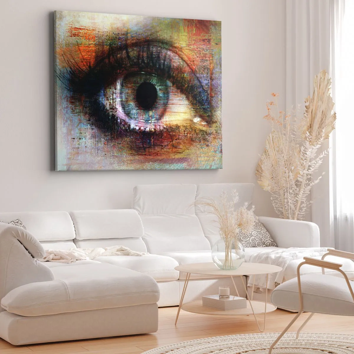 Lærredstryk - Billede på lærred - Kunstnerisk øje i flerfarvet abstraktion - 70x50cm - Du kan se ind i sjælen - Moderne vægdekoration til stue og soveværelse ARTTOR