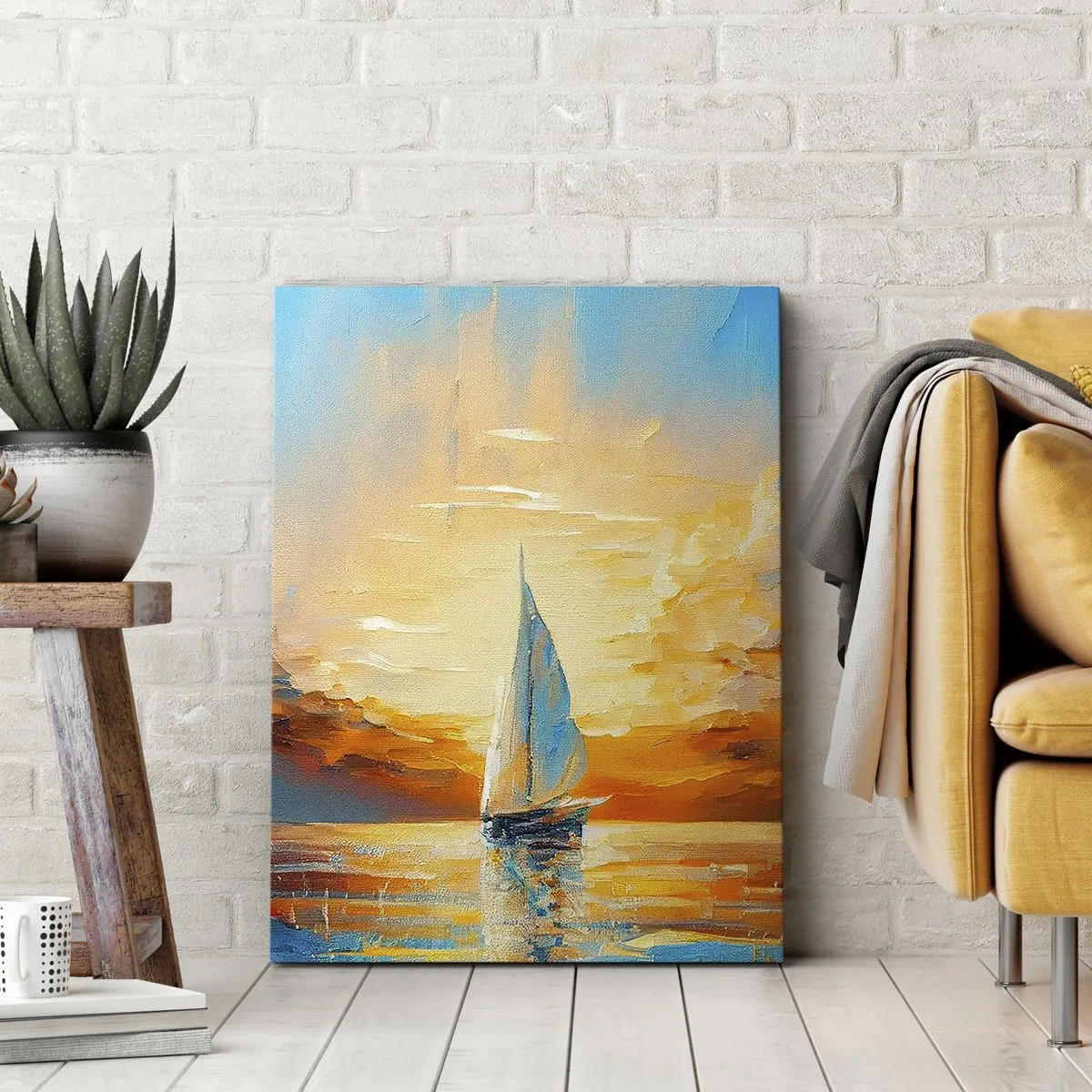 Lærredstryk - Billede på lærred - Sejler i guld - 50x70 cm