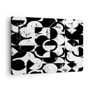 Lærredstryk - Billede på lærred - Abstrakt sort-hvidt geometrisk mønster med vintage-effekt - 70x50cm - Hvid er hvid og sort er sort - Moderne vægdekoration til stue og soveværelse ARTTOR