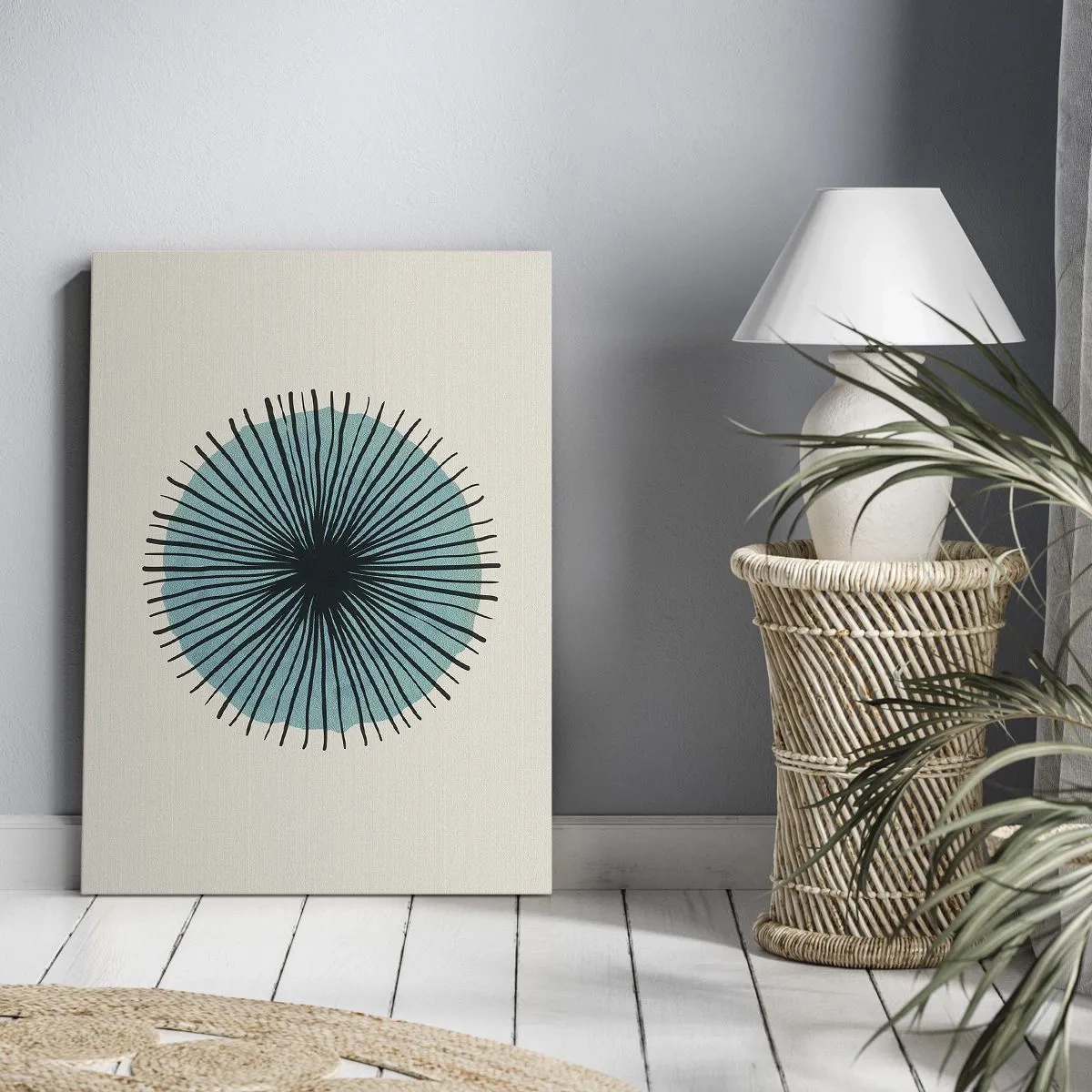 Lærredstryk - Billede på lærred - Strålende på blå - 65x120 cm