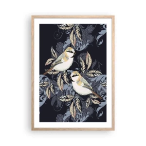Plakat i ramme af lyst egetræ - Gul-blå espalier - 50x70 cm
