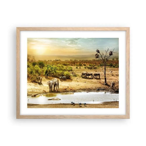 Plakat i ramme af lyst egetræ - "Og ud af Eden flød en flod...". - 50x40 cm