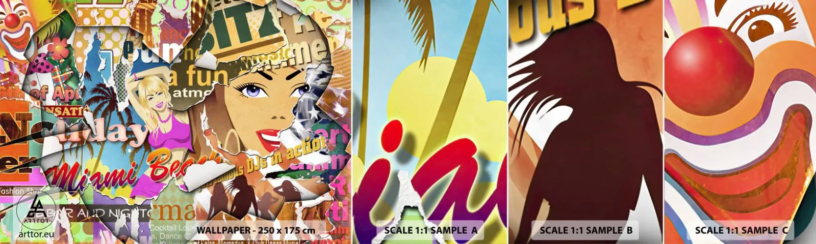 Prøve Fototapet Selvklæbende Deluxe Sticker - Tilbageblikke på ferien - Graffiti, Vægmaleri, Maleri collage - 100x30 cm