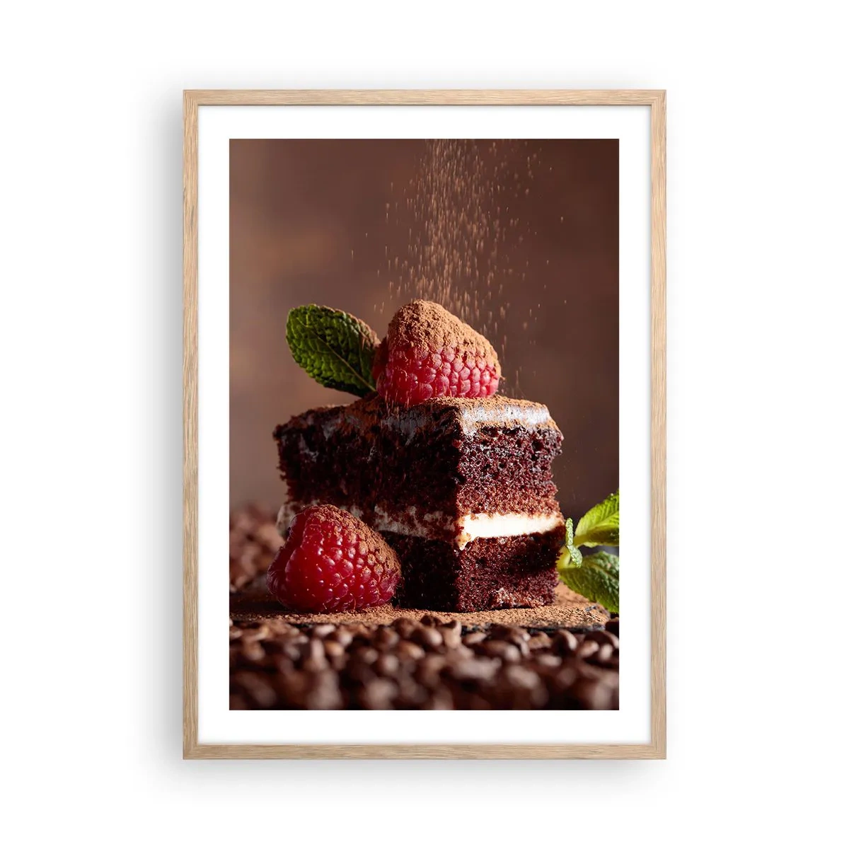 Plakat i ramme af lyst egetræ - Livet er sødt - 50x70 cm